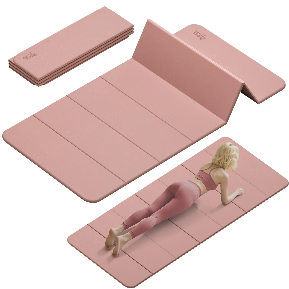 쿠팡 요가매트 접이식 미끄럼방지 TPE 80cm 와이드 휴대용 운동매트 핑크
